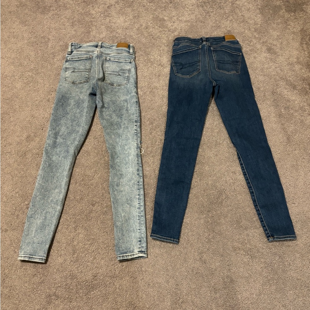 American Eagle Outfitters Women's Skinny Jeans - Light Gray and Dark Blue